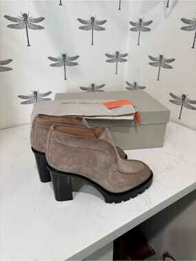 Santoni Suede Platform Ankle Bootie in Taupe - Women